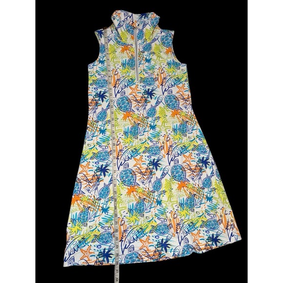 Lulu B Dress All Over Print Turtles Vibrant Beachy Sz XS Zip Mock Neck Vacation - Picture 7 of 8